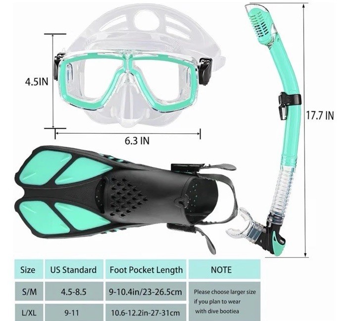 Snorkeling Gear for Adults with Fins Scuba Diving Gear Adult Professional Travel