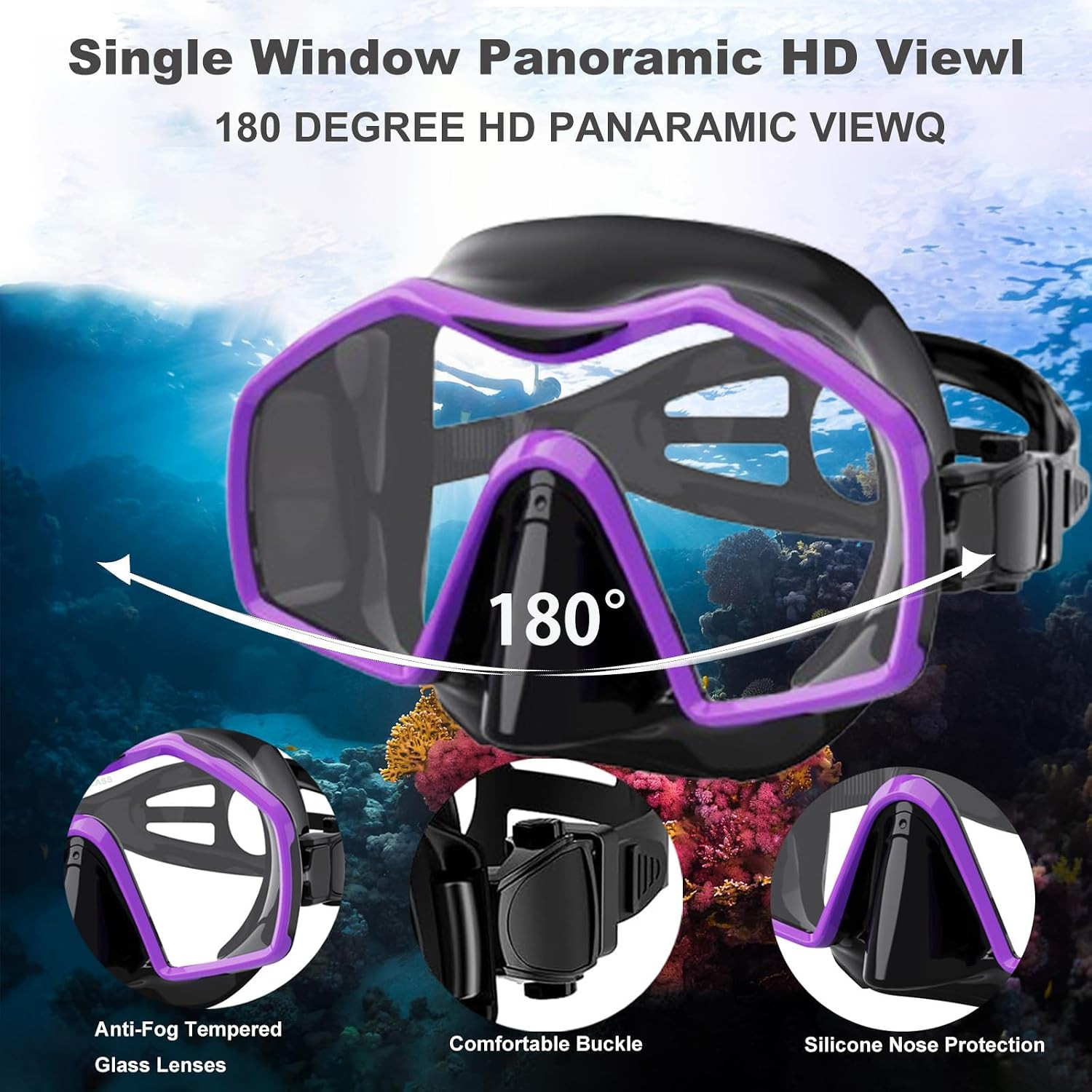 Snorkeling Gear for Adults,Mask Fins Snorkel Set,Panoramic View Diving Mask Anti
