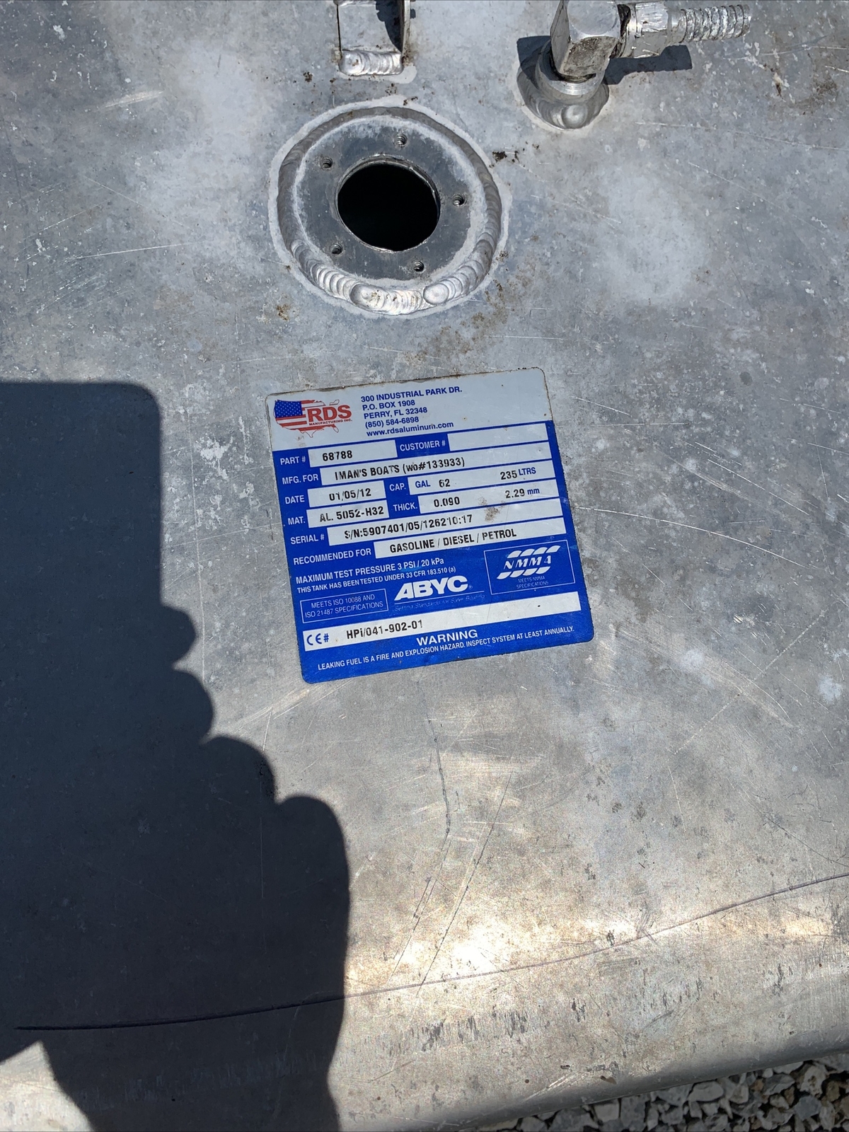RDS Fuel Tanks Gas Tank 181 Fuel Cell 62 Gallons Aluminum 2012