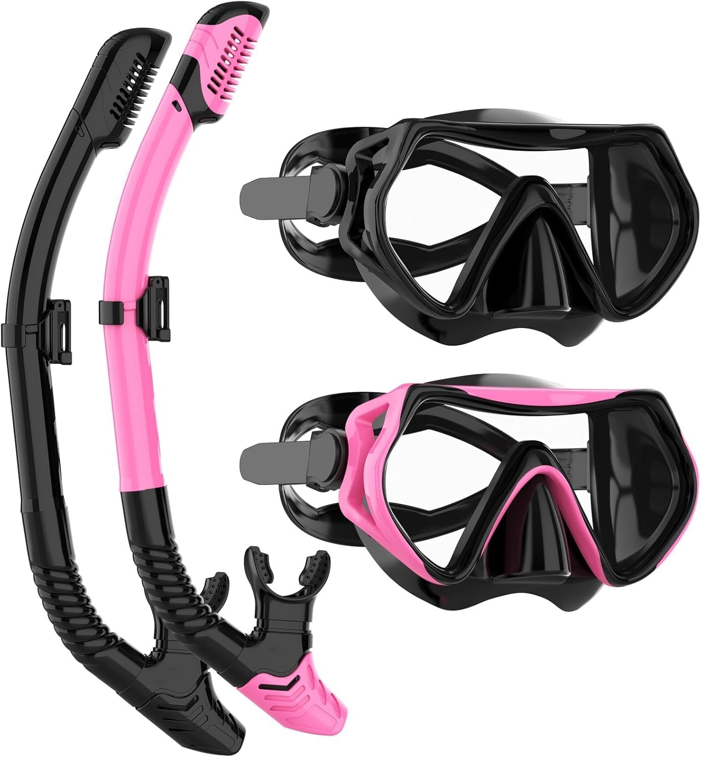 Snorkeling Gear for Adults, JRing Snorkel Mask One Size, Black+Pink (2 Pack)
