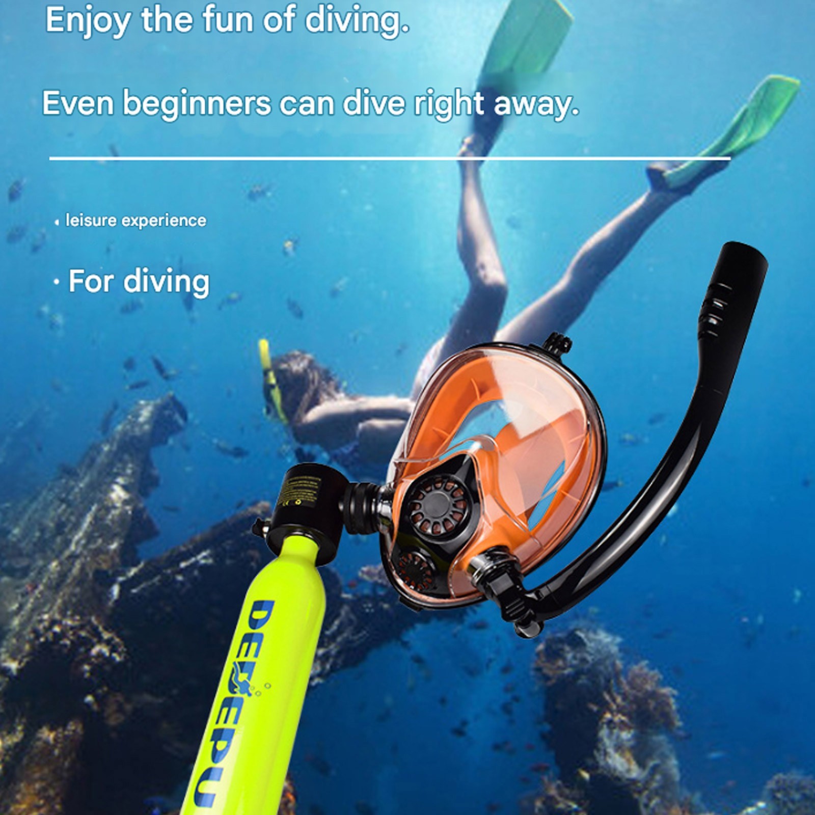 DEDEPU Scuba Diving Kit 1L Oxygen Tank Full Face Diving Mask Set Dive EquipmenD