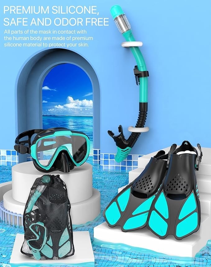 Ubekezele Diving Snorkel Set for Adults Men Women with Fins and Carry Bag