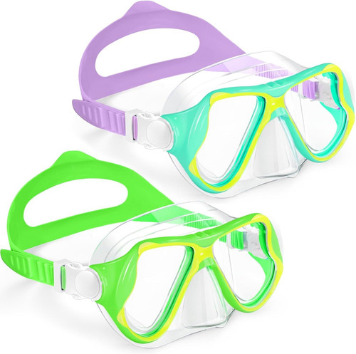 Freela 2 Pack Kids Swim Goggles Mask for Boys Girls Green & Purple(2pcs)