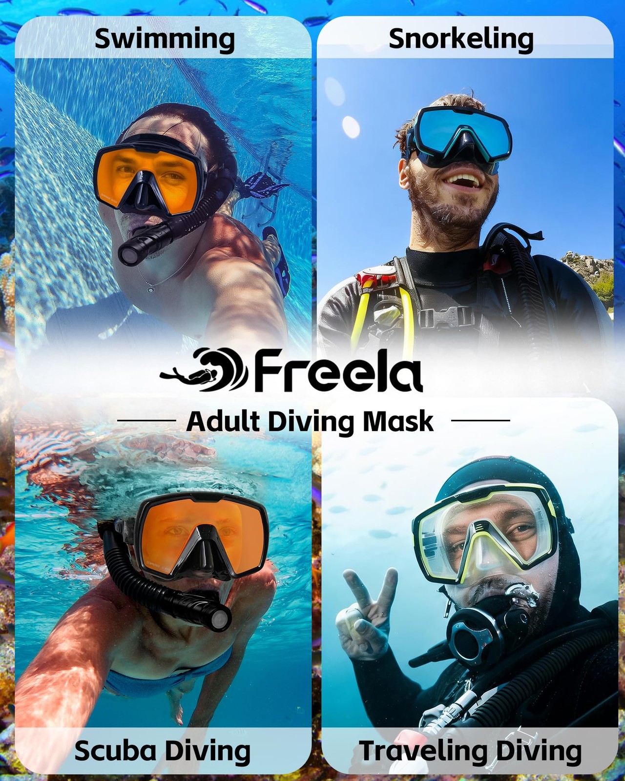 Freela Adult Dry Snorkel Set Scuba Diving Mask with Nose Cover, Safety Temper…