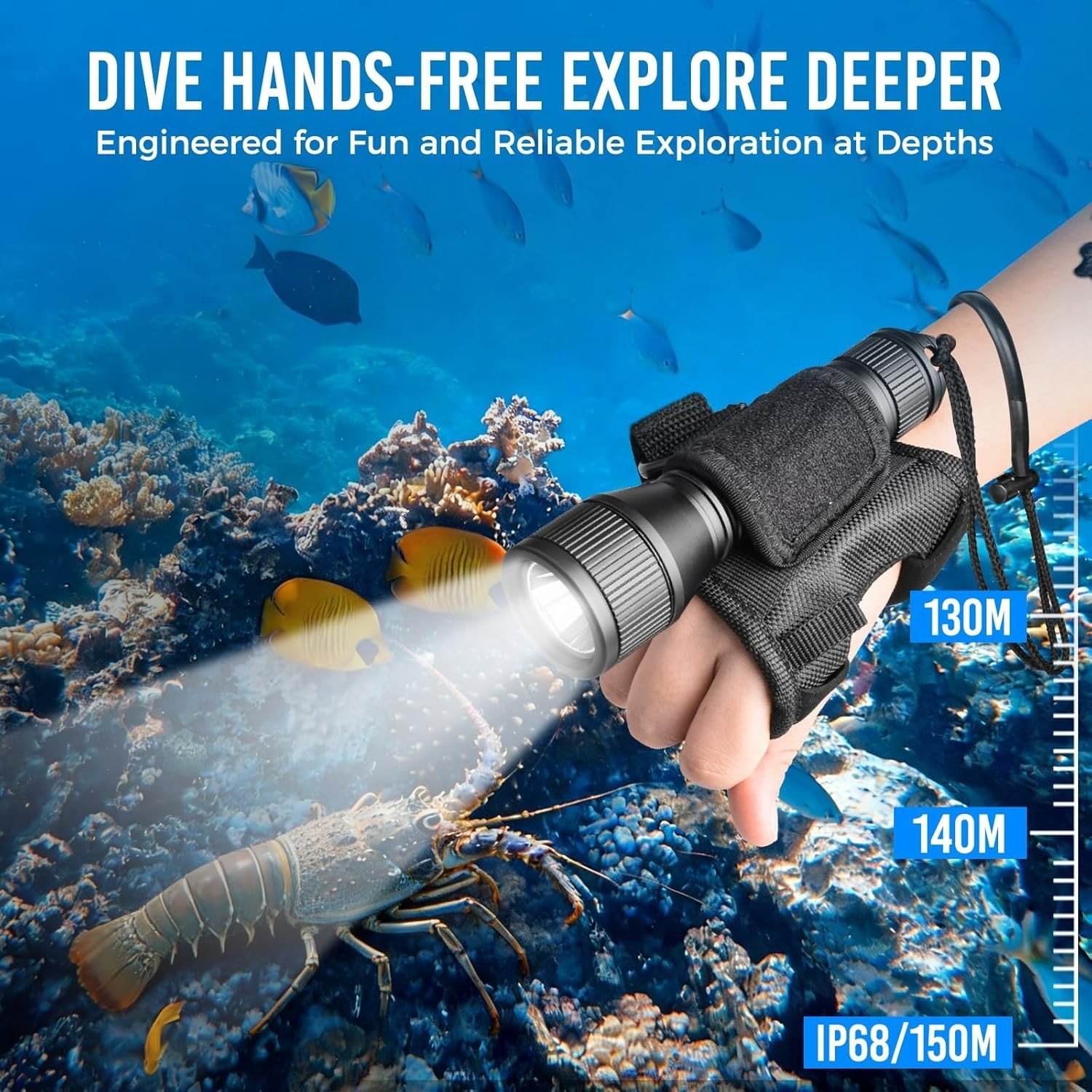 ORCATORCH D550 Scuba Dive Light 1000 Lumens Underwater Flashlight with 3 Modes