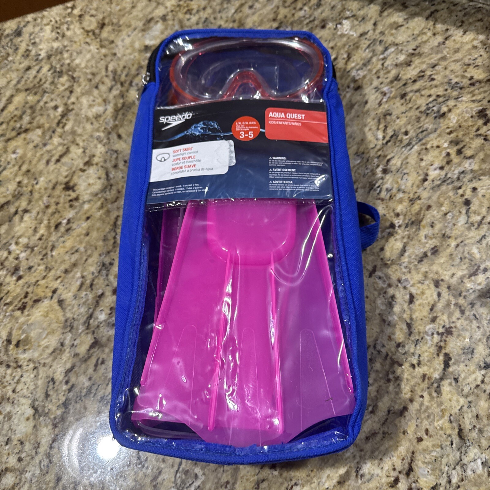 Speedo Unisex-Child Aqua Quest Swim Snorkel & Fins Set Kids 3-5 L/XL Cpix
