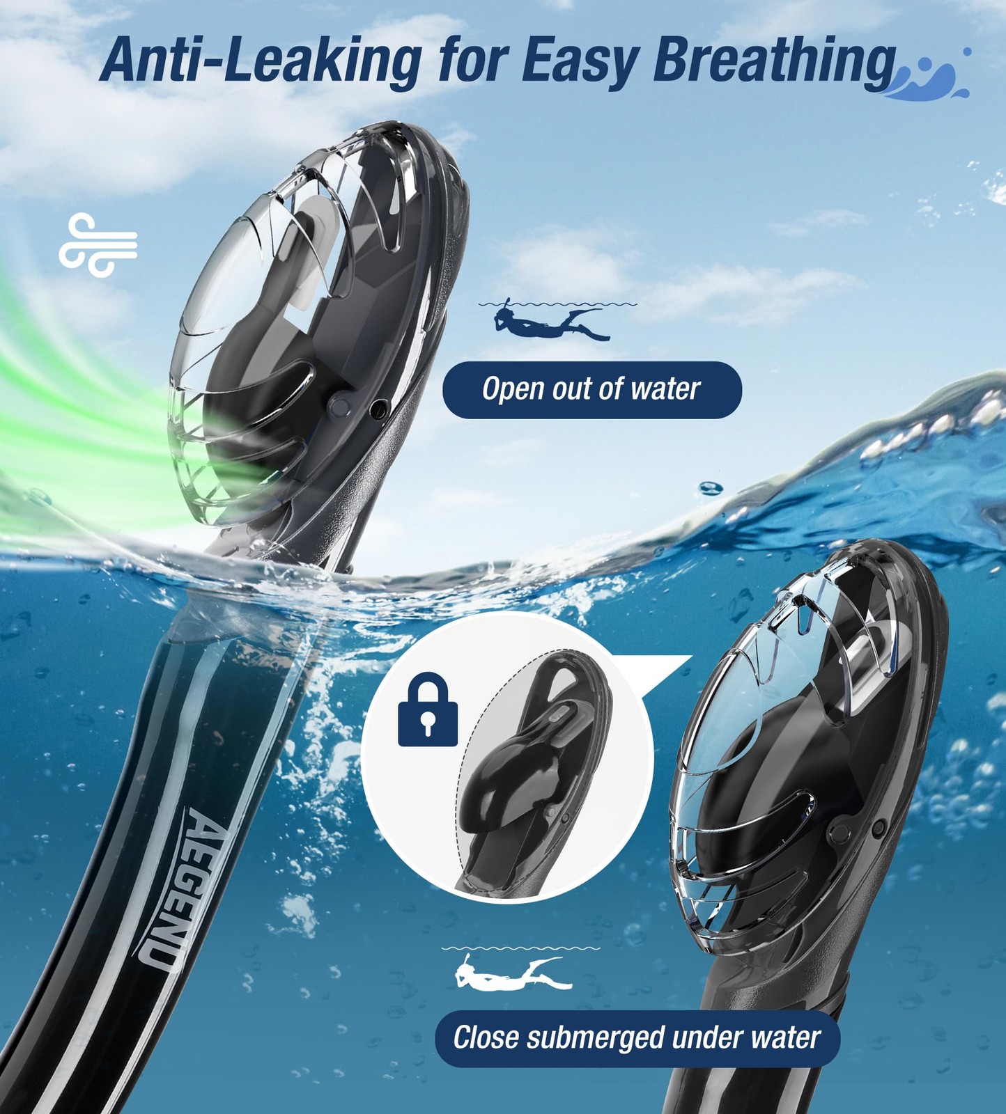 Dry Snorkel, Easy-Breath Free Diving Snorkel for Snorkeling Scuba Diving Free…