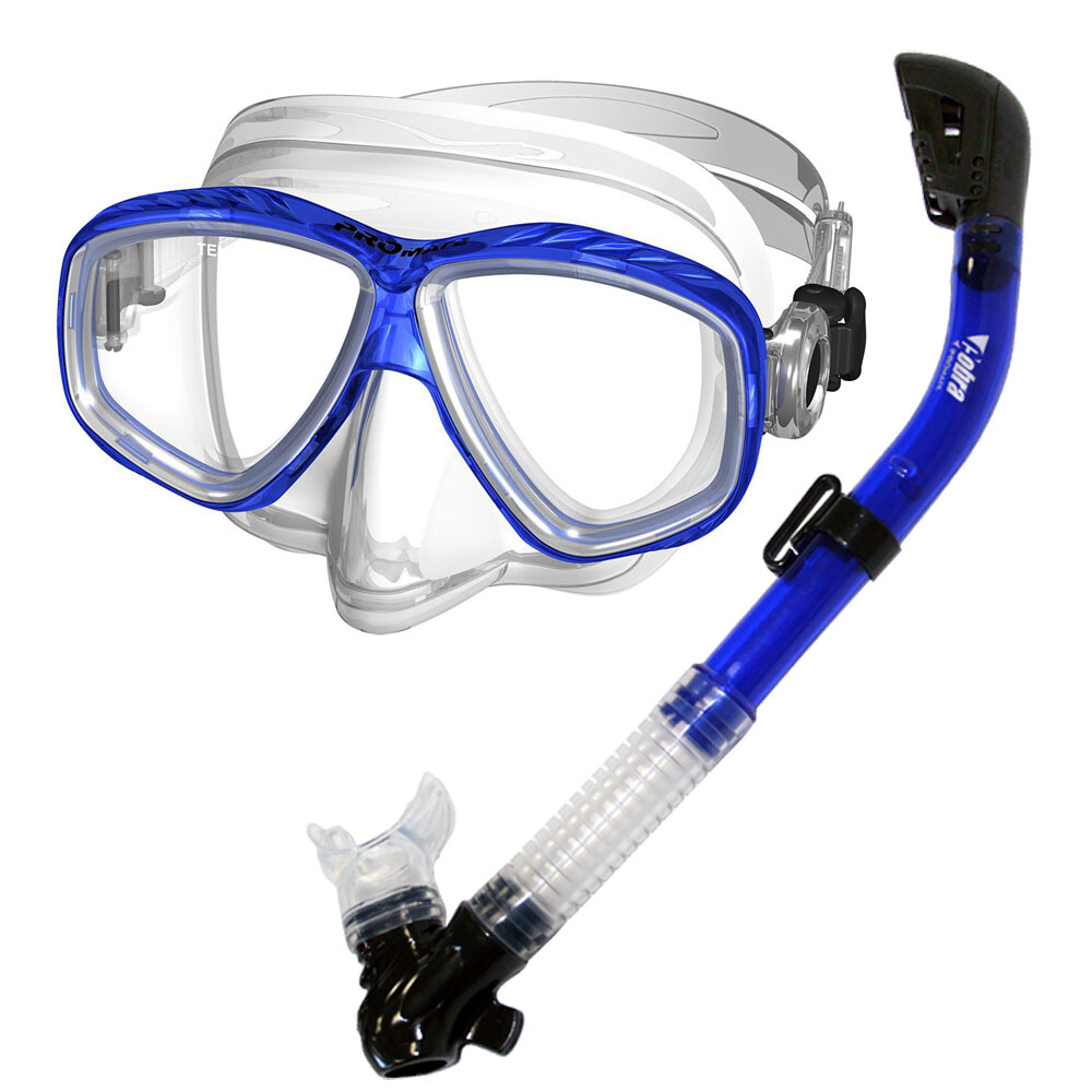 Promate Scuba Dive Snorkeling ProSlender Purge Mask Cobra Dry Snorkel Gear Set