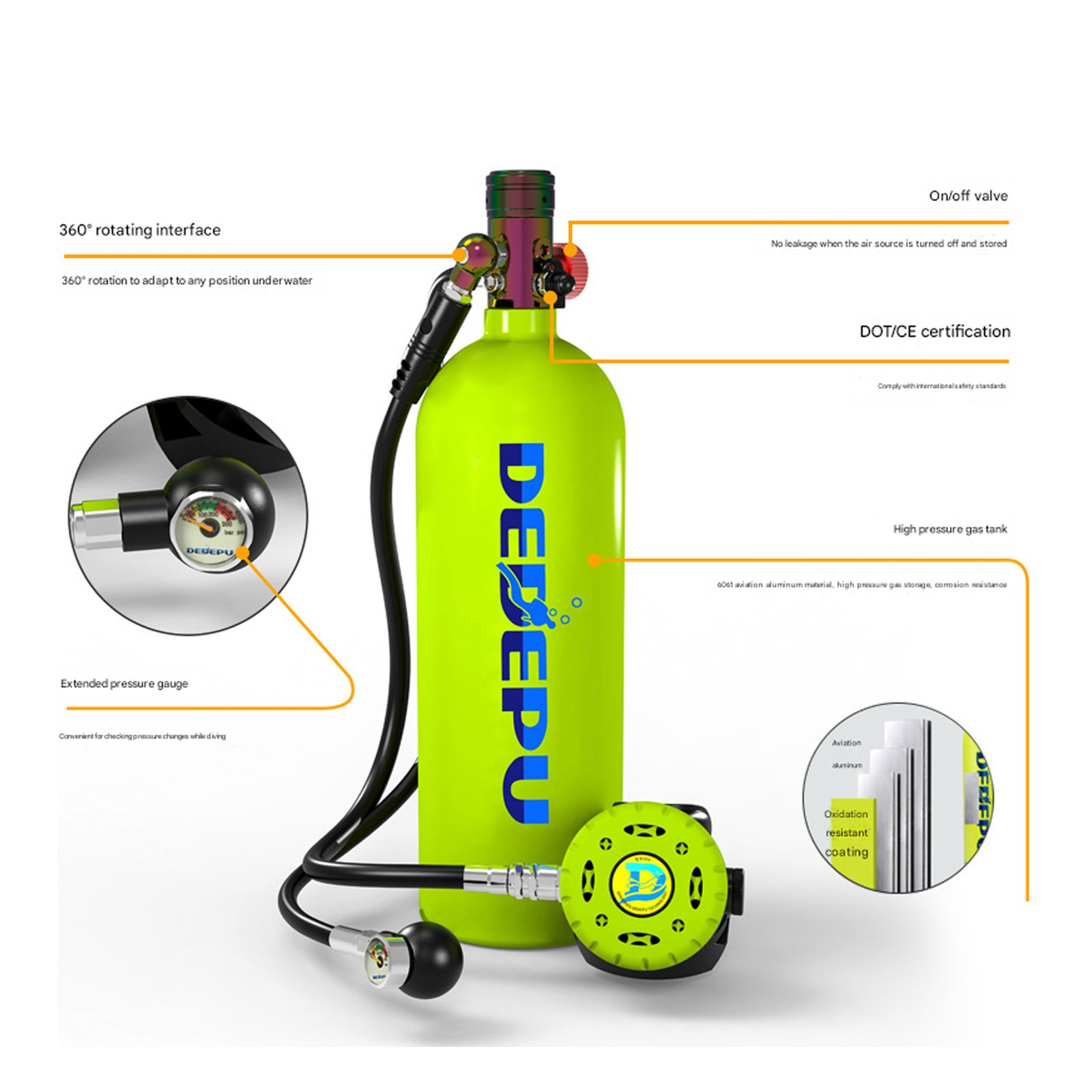 2L Bottle Scuba Diving Oxygen Tank Air Tank Snorkel Diving Equipment