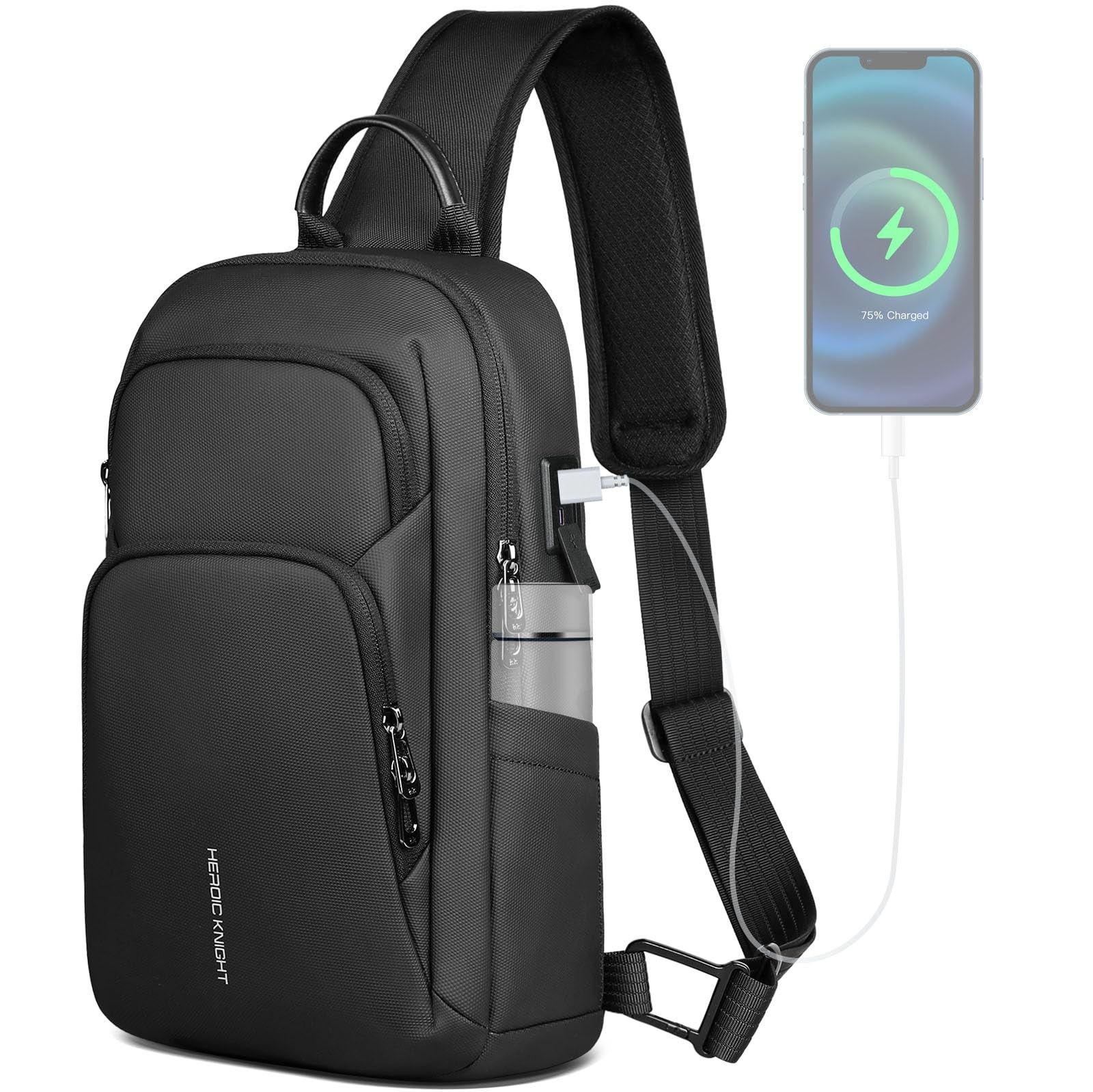hk Sling Bag for Men with water bottles – Lightweight Waterproof Small, Black