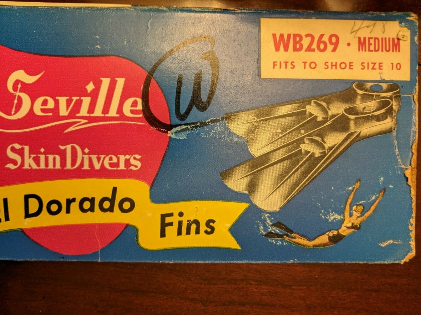 Vintage Seville skin divers fins El Dorado flippers ocean sea original box rare!
