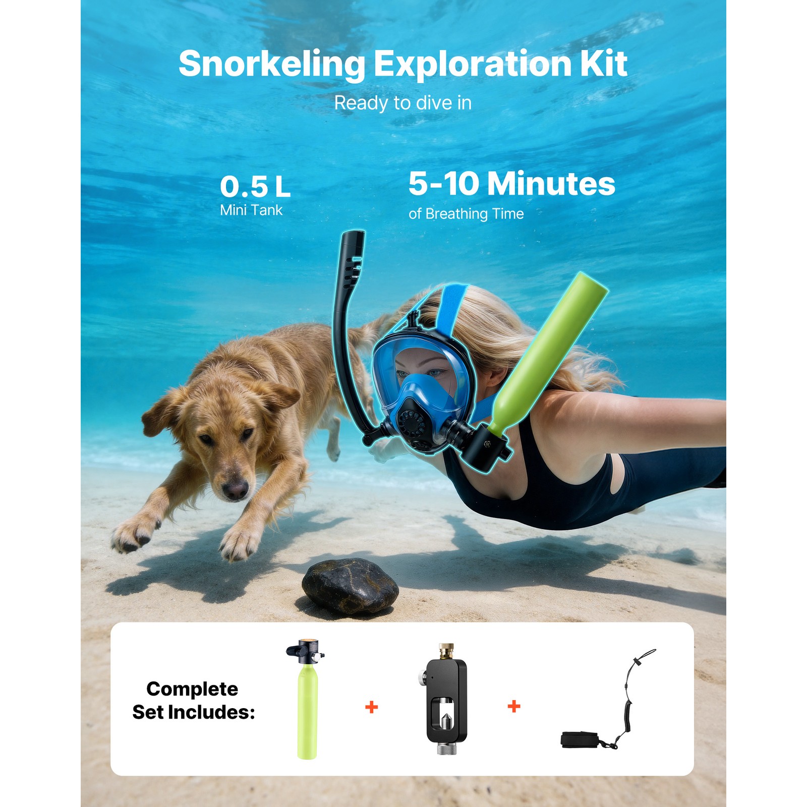 Uimoso Mini Scuba Tank0.5L Portable Diving Cylinder with Refill Adapter, 5-10min