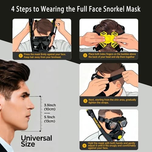 Full Face Snorkel Mask for Adults Teen, Snorkel Mask with Ear Medium Black