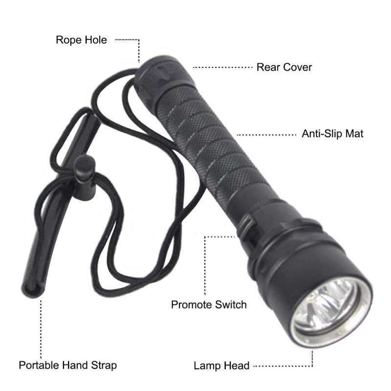 Scuba Diving Flashlight 3000 Lumens Unde Water 100 Meters Waterproof LED Power