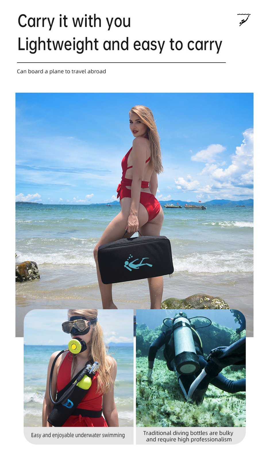 1L Mini Scuba Diving Gear Kit Diving Glasses Manual Pump for 15-20Min Underwater