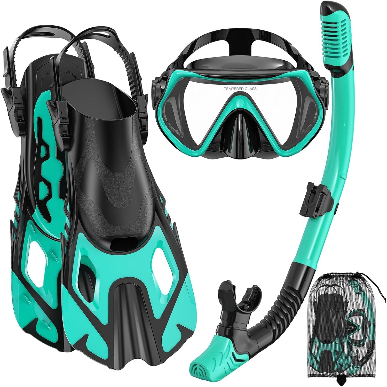 Snorkeling Gear for Adults Men Women,4 in 1 Snorkel Set with Panoramic View Divi