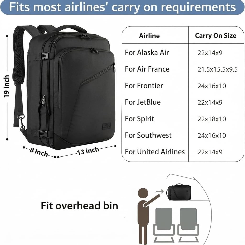 MATEIN Carry on Backpack, Extra Large Travel Backpack X-Large, Black