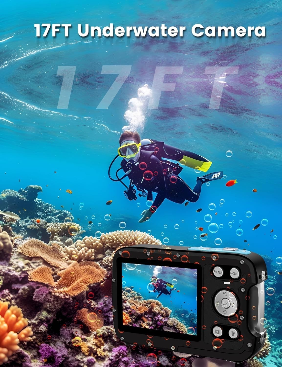 4K Ultra HD Underwater Camera – 48MP Dual Screen with 32GB Card & Floating Strap