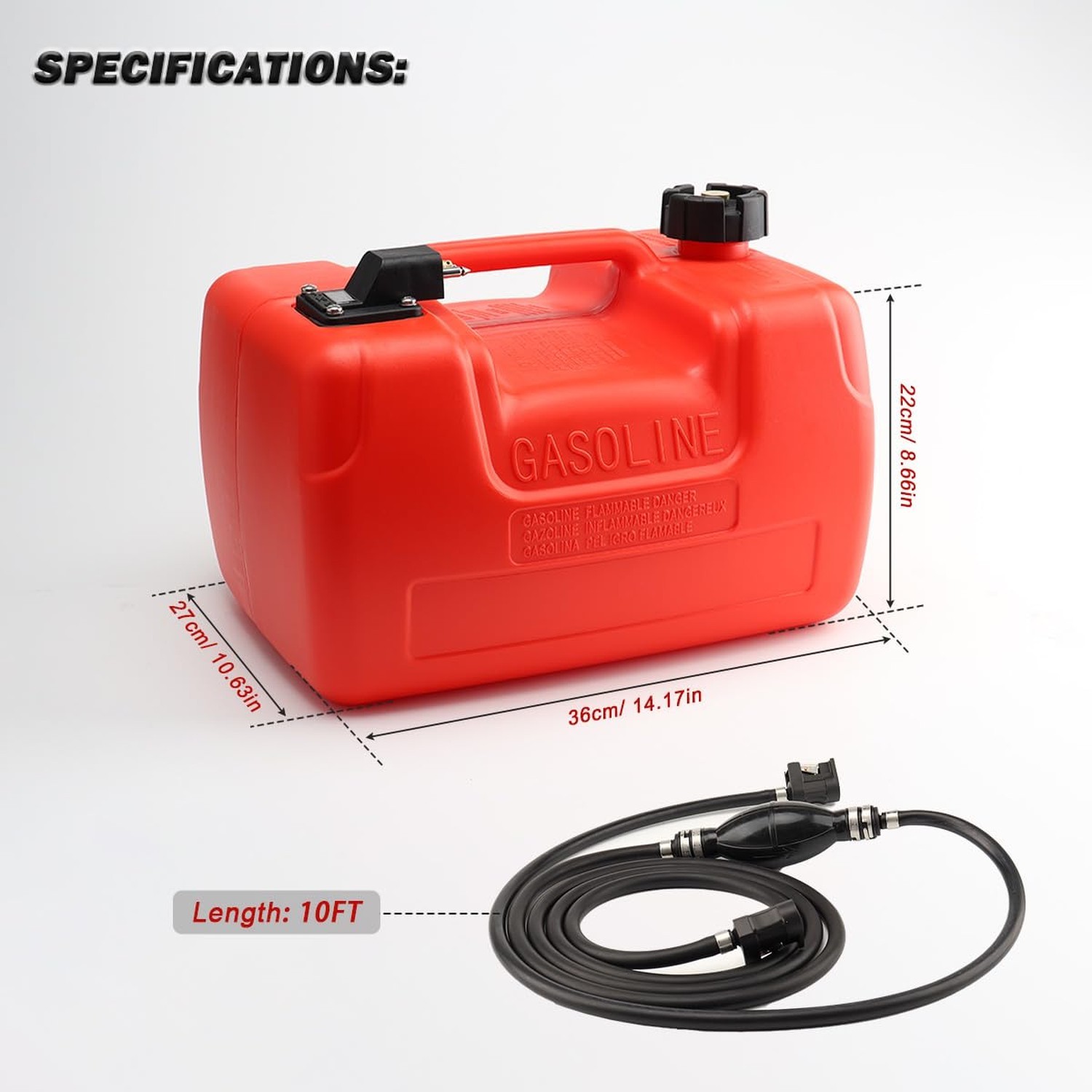 Marine Portable Boat Tank 3 Gallon 12L Transfer Tank with Hose, Gauge for Out…