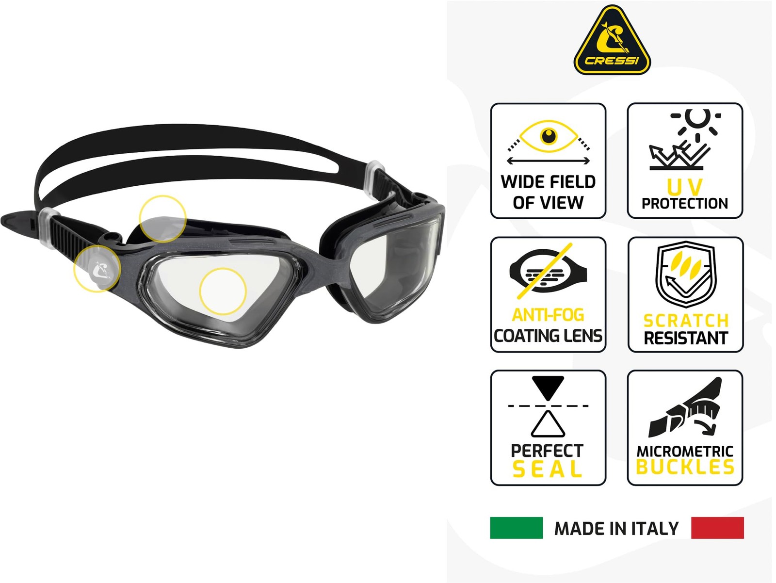 Cressi Clear Eyes Swim Goggles – Black/Red – Wide-View One Size,