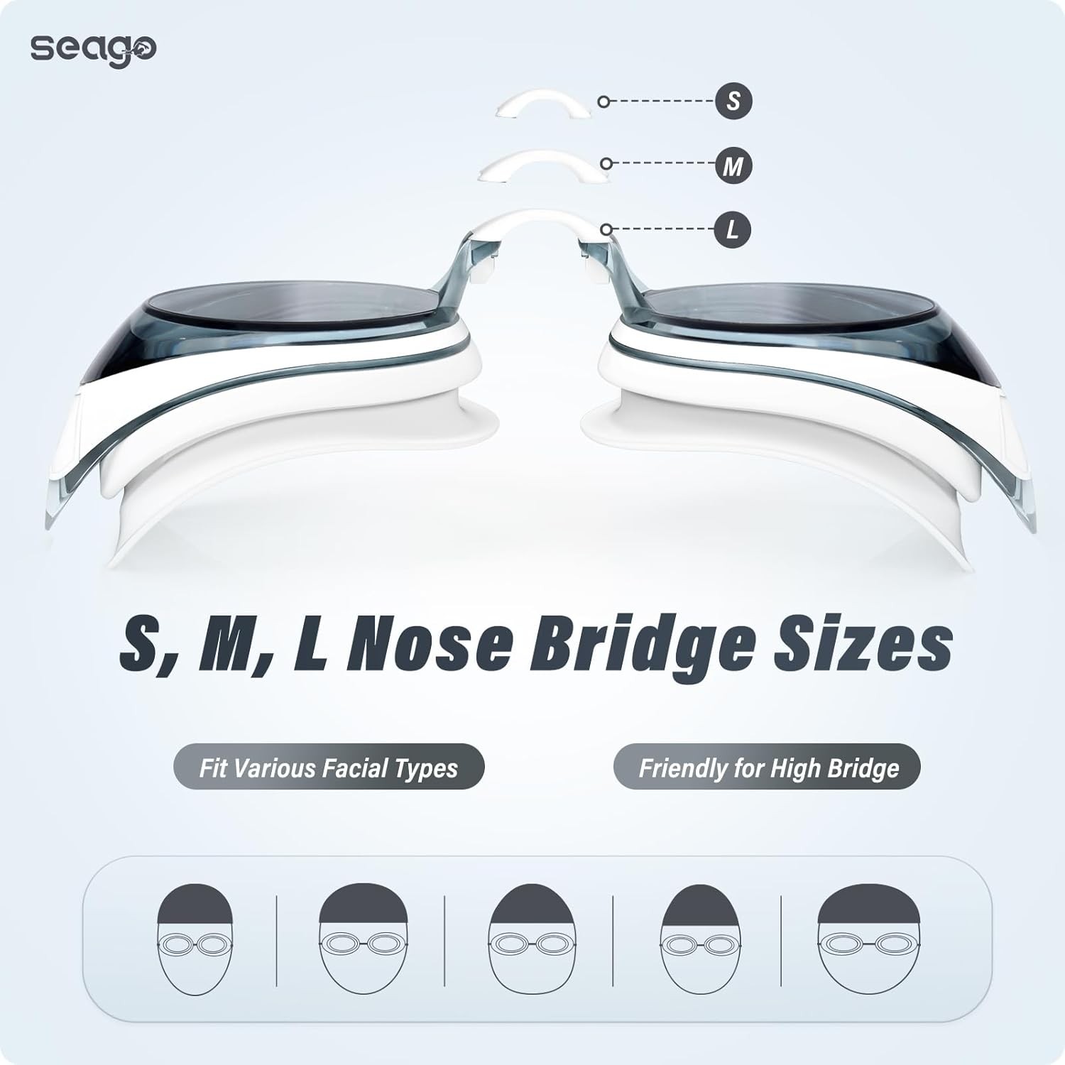 Seago 2 Pack Swimming Goggles Anti-fog Anti-UV Silicone Black & White