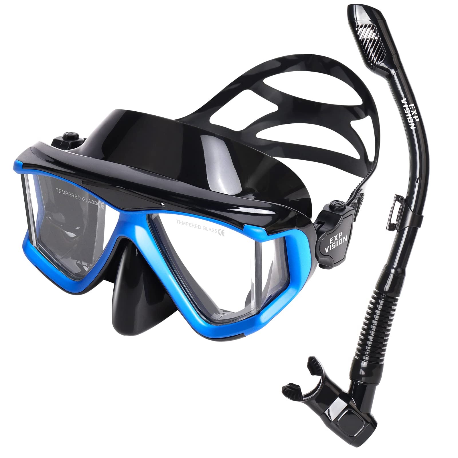 Snorkel Set Pano 4 Adult Snorkeling Gear, Professional Blue
