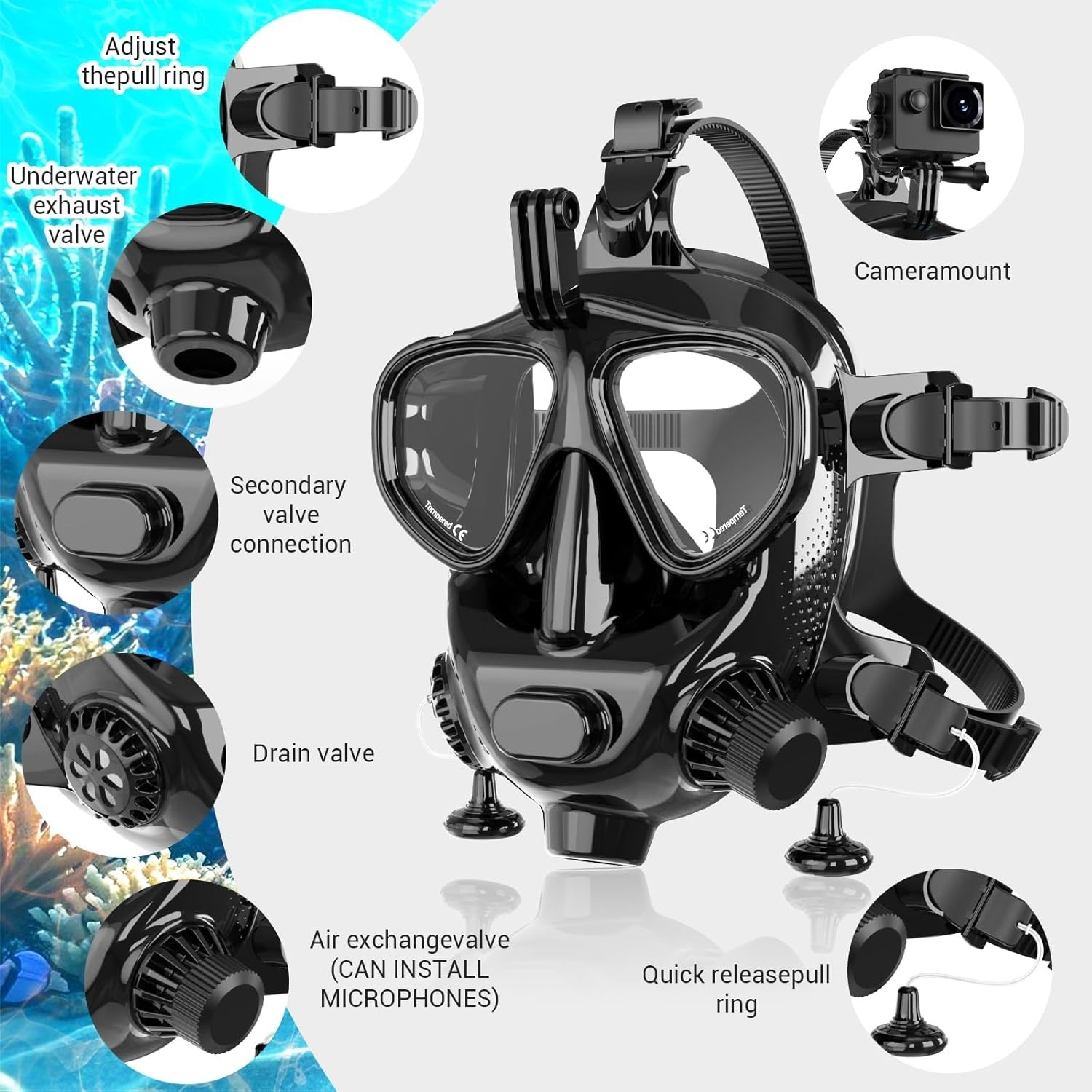 Scuba Diving Mask Full Face Snorkel Mask,Dry Top System 180 View Comfortable Fit