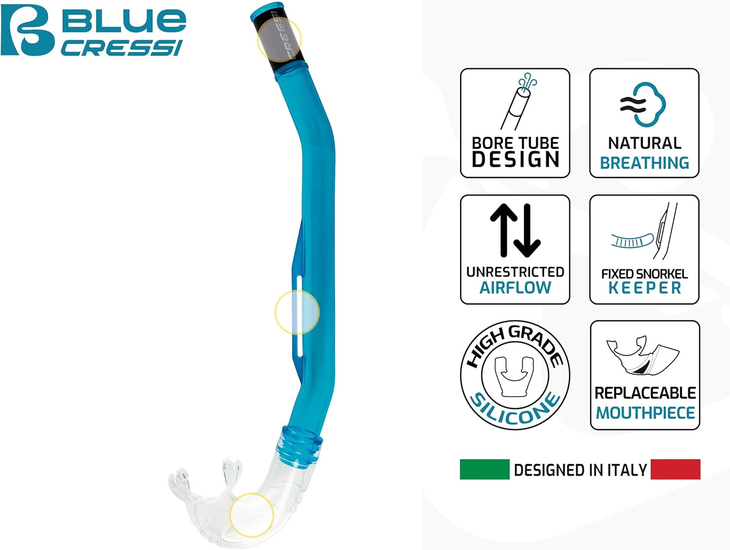 Scuba Diving Minimal Fixed Keeper Snorkel – Easy and Comfortable to Use – Island