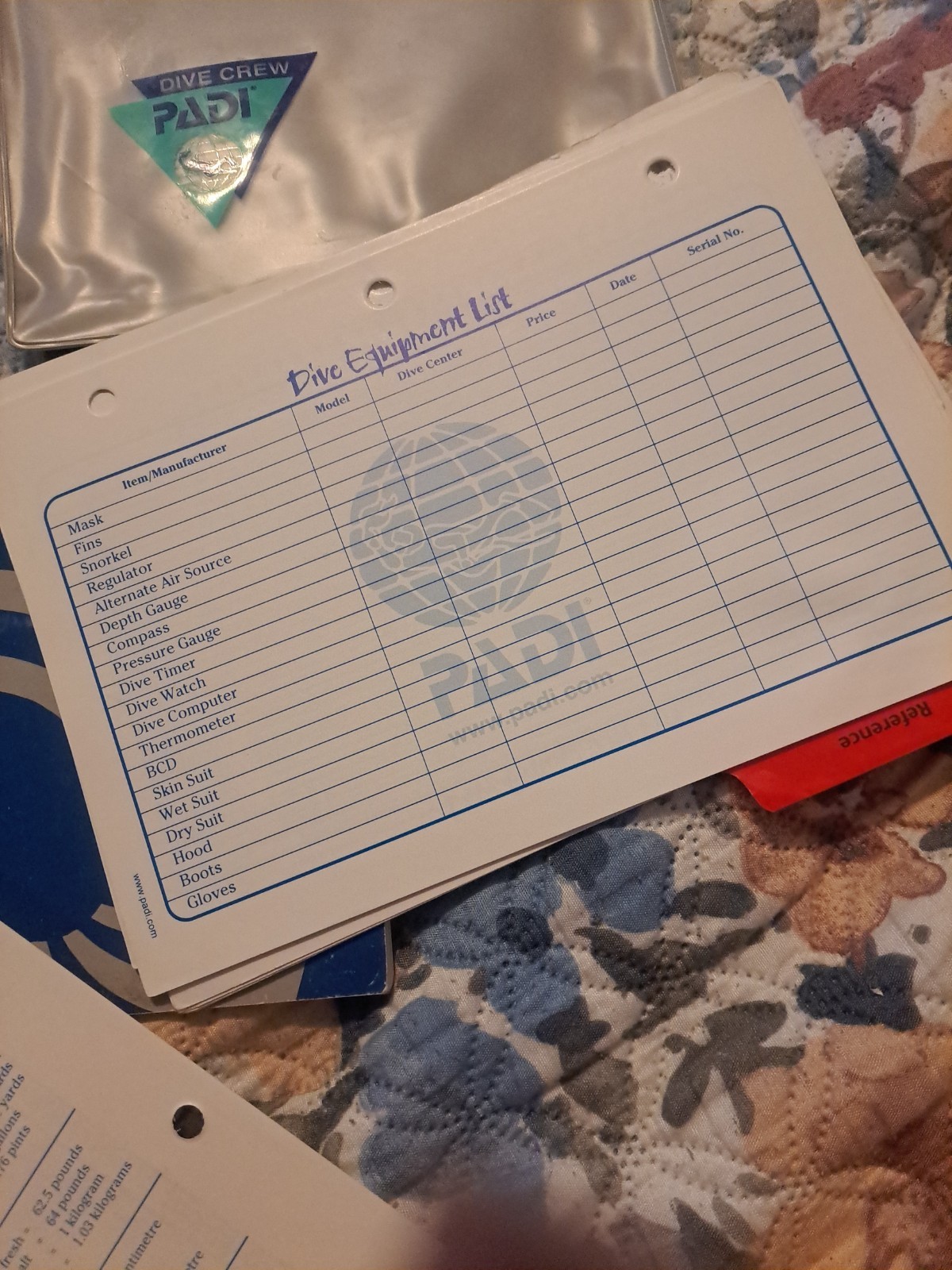 PADI The Wheel & Table Recreational Scuba Dive Planners & Instruction Booklet