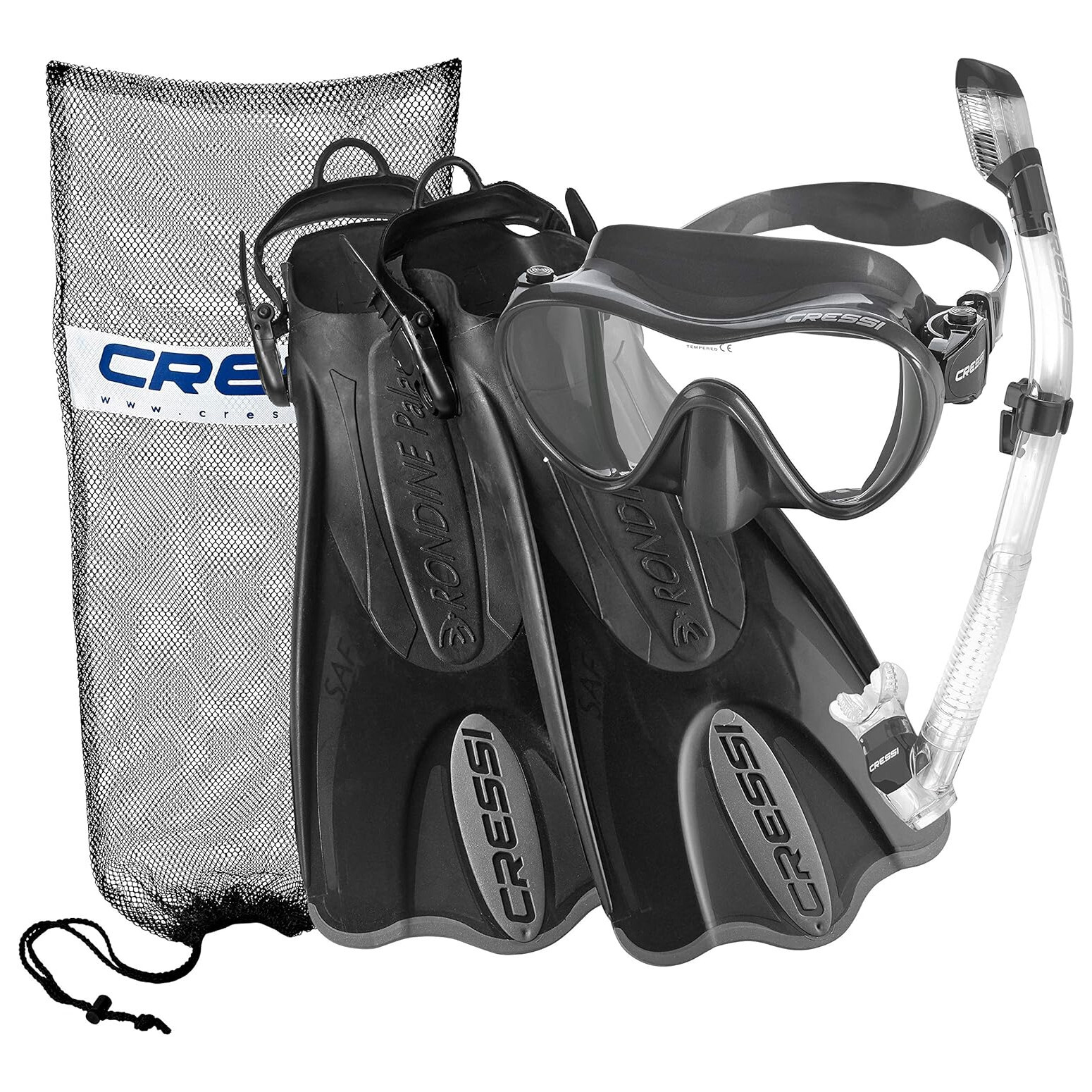 Cressi F1 Mask – Supernova Dry Snorkel – Palau SAF Fins Snorkel Set