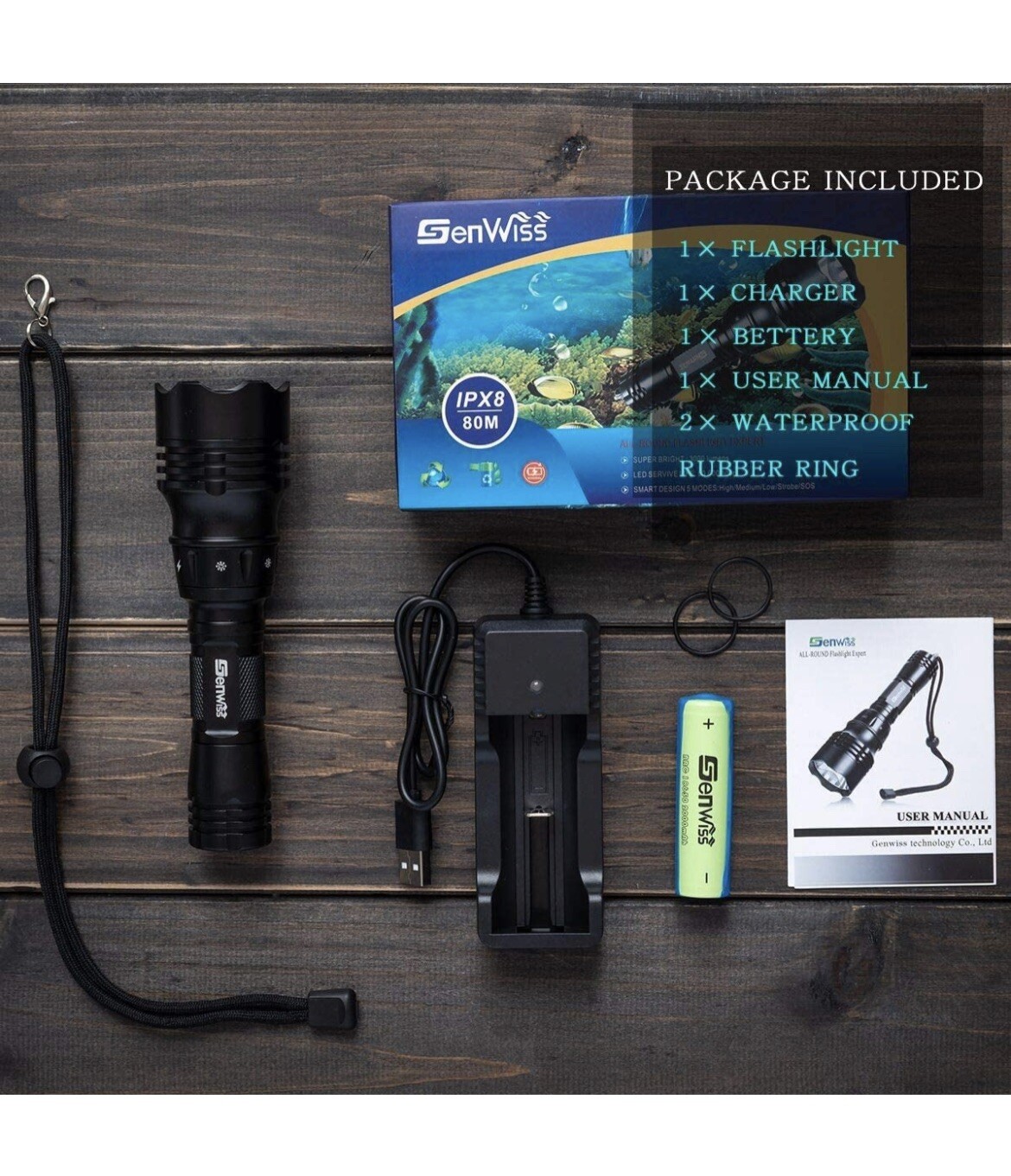 Genwiss Dive Light, Diving Flashlight Underwater Lights Scuba Diving…