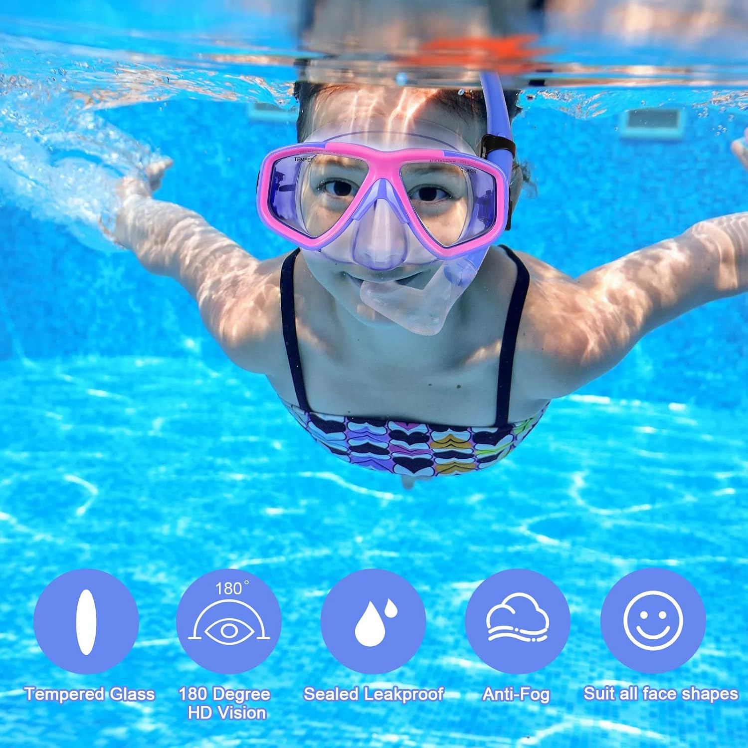 Youth Snorkel Set for Ages 7-16, Snorkeling Gear for Kids with Panoramic View Ma
