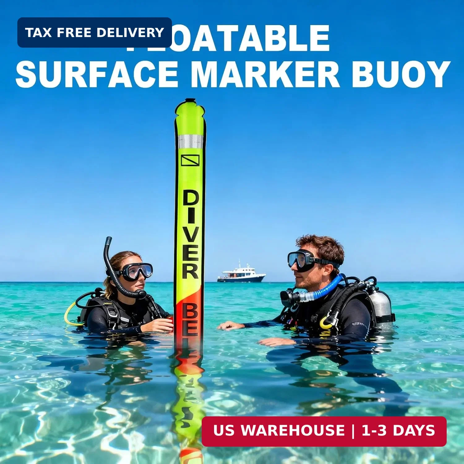 Surface Marker Buoy, 5ft Scuba SMB High Visibility Open Bottom Dive Buoy with Or
