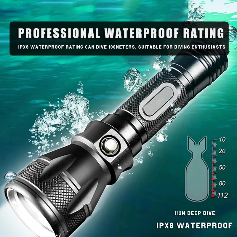 Diving LED Flashlight Underwater 200m Rating Dive Light 5 Lighting Modes US