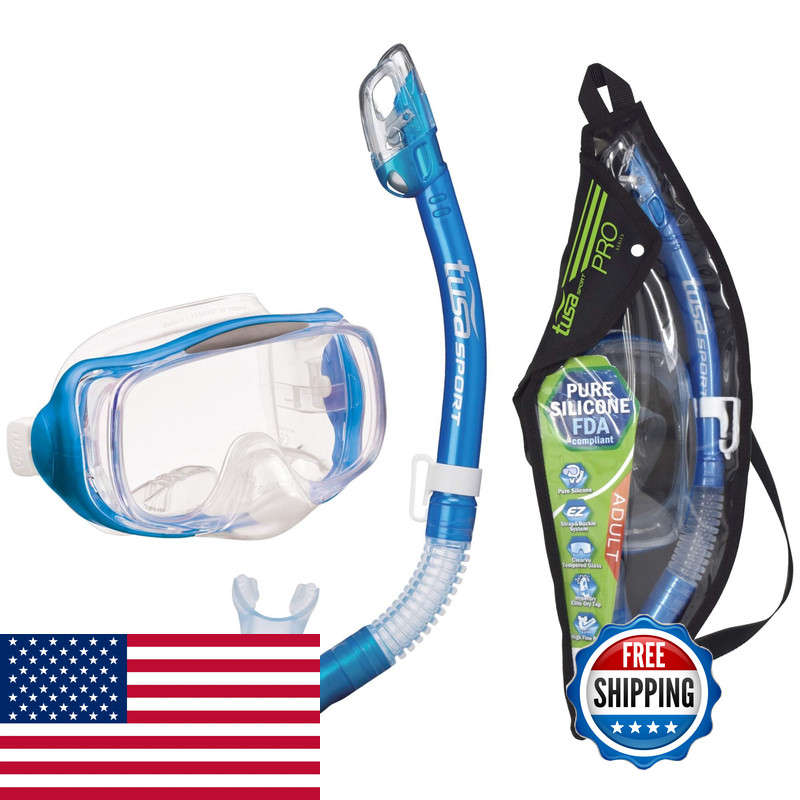 Tusa Sport Adult Imprex 3D Purge Mask And Dry Snorkel Combo Fishtail Blue