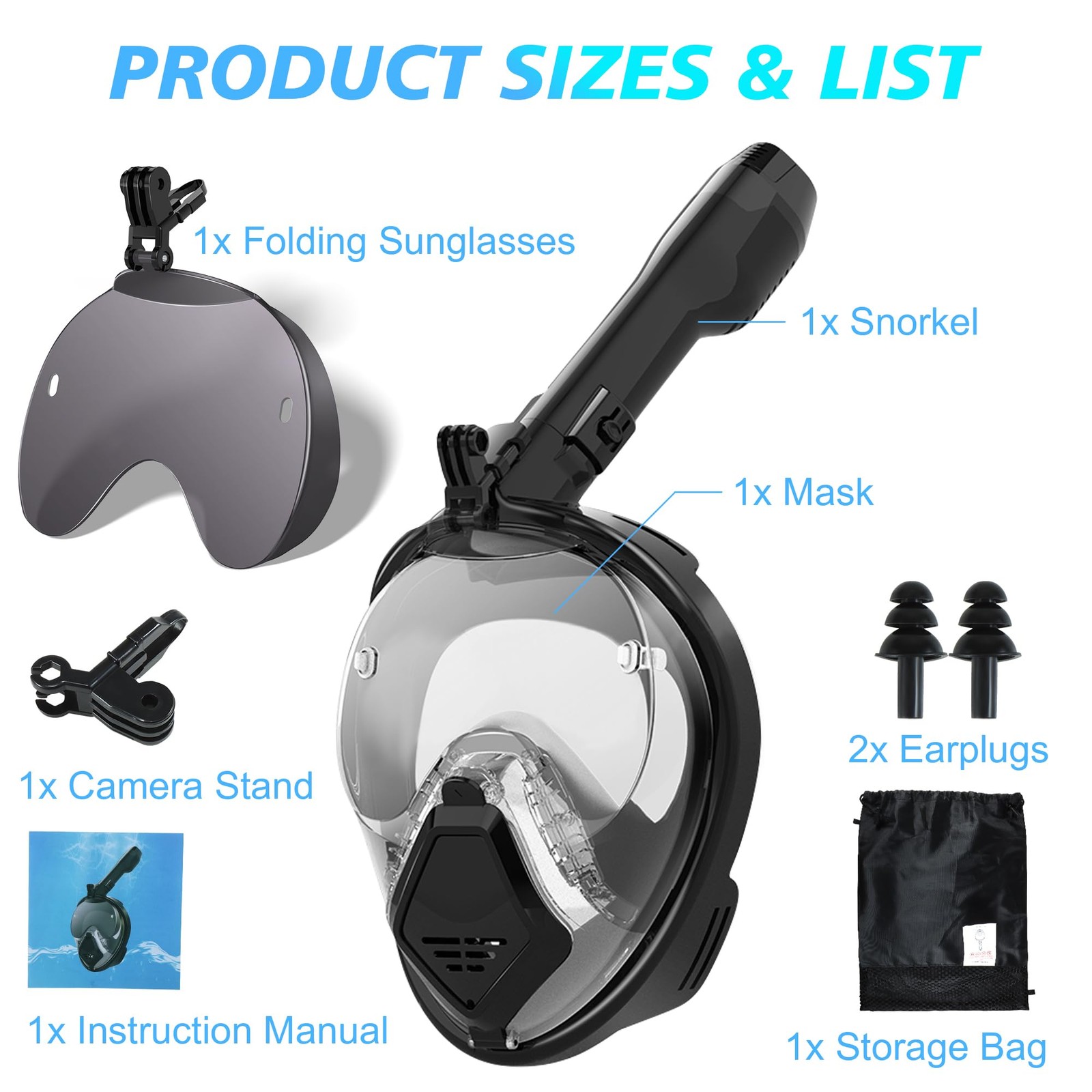 Xyuee Devilfish Full Face Snorkel Mask Adults Black XL, Dry X-Large,