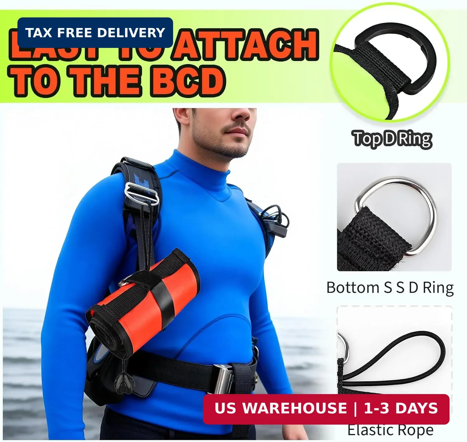 Surface Marker Buoy, 5ft Scuba SMB High Visibility Open Bottom Dive Buoy with Or