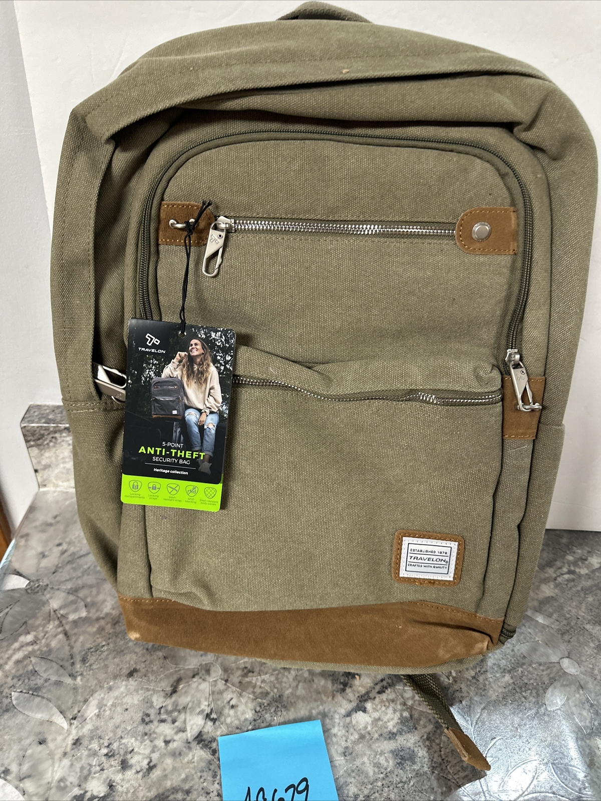Travelon Heritage Anti-Theft Backpack Sage Green 13” X 17.5” X 6” New With Tags