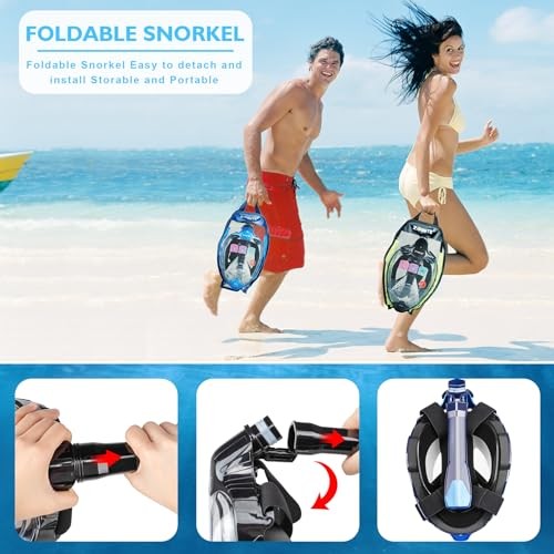ZIPOUTE SNORKEL FULL FACE MASK FOR ADULT AND KIDS WITH DETACHABLE – BLUE