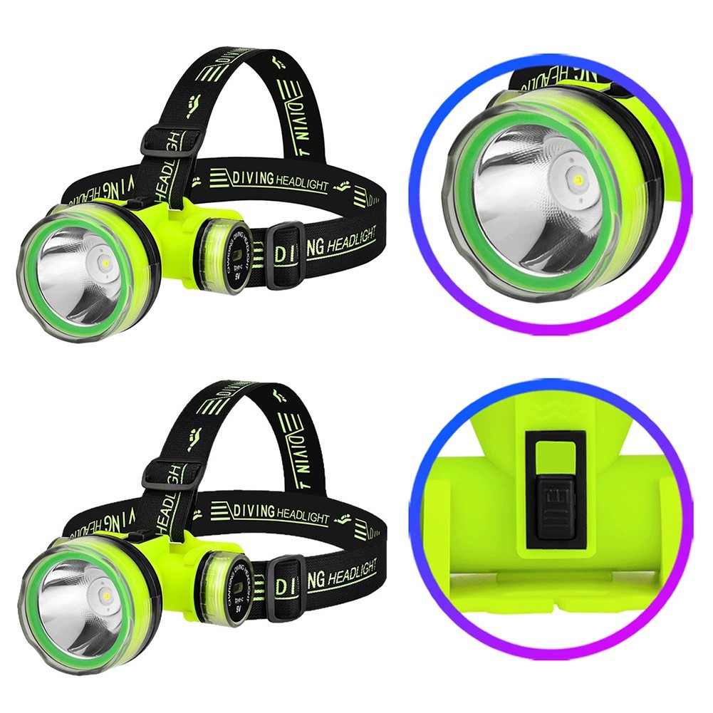 350M Underwater Headlight for Night Fishing IPX8 Waterproof Diving Headlamp