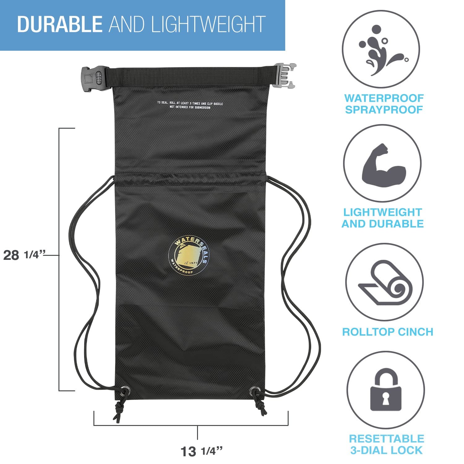 Lewis N. Clark WaterSeals Cinch Locking Backpack | Waterproof One Size, Black