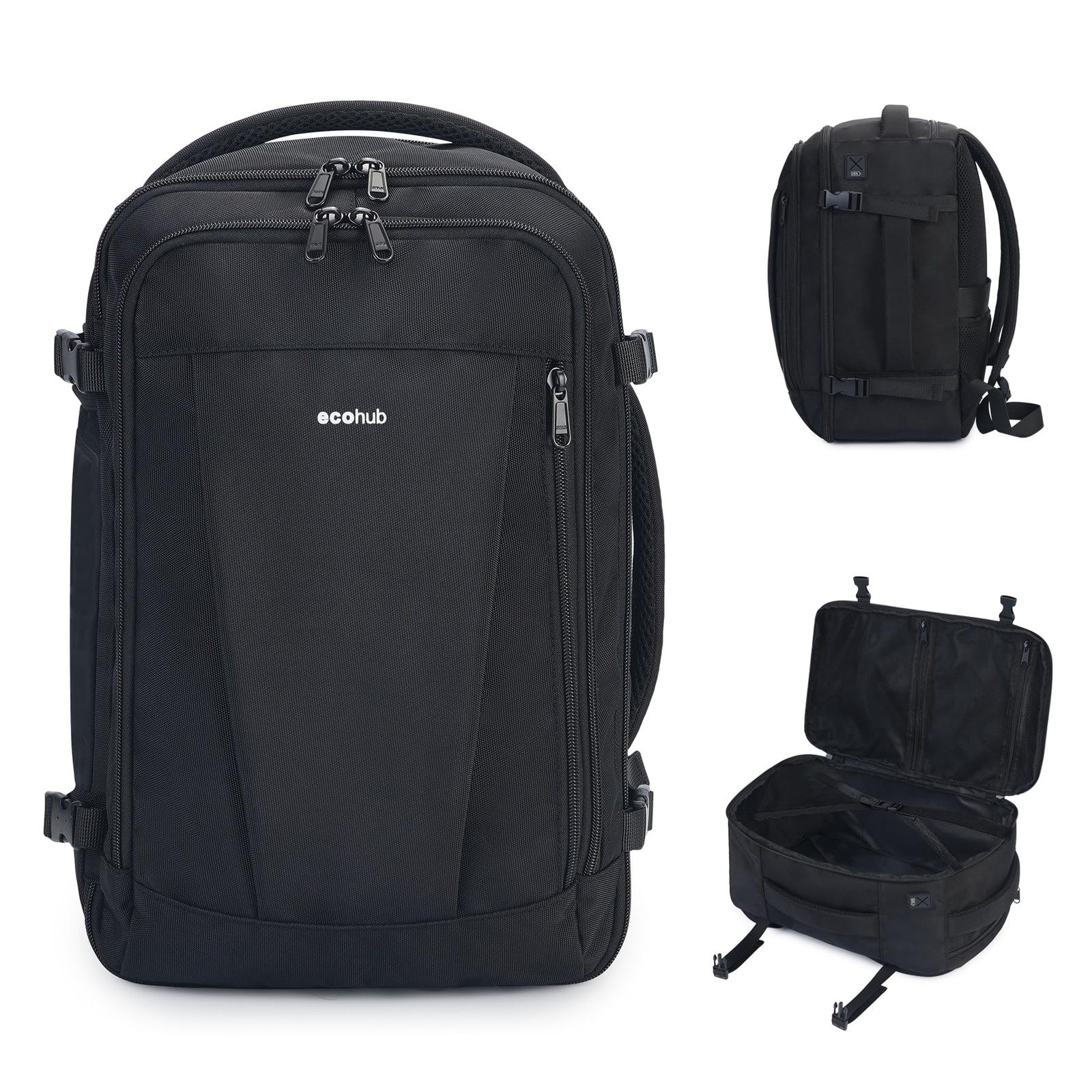 ECOHUB Travel Backpack 18x14x8 Spirit Airlines 18 inch underseat, Black