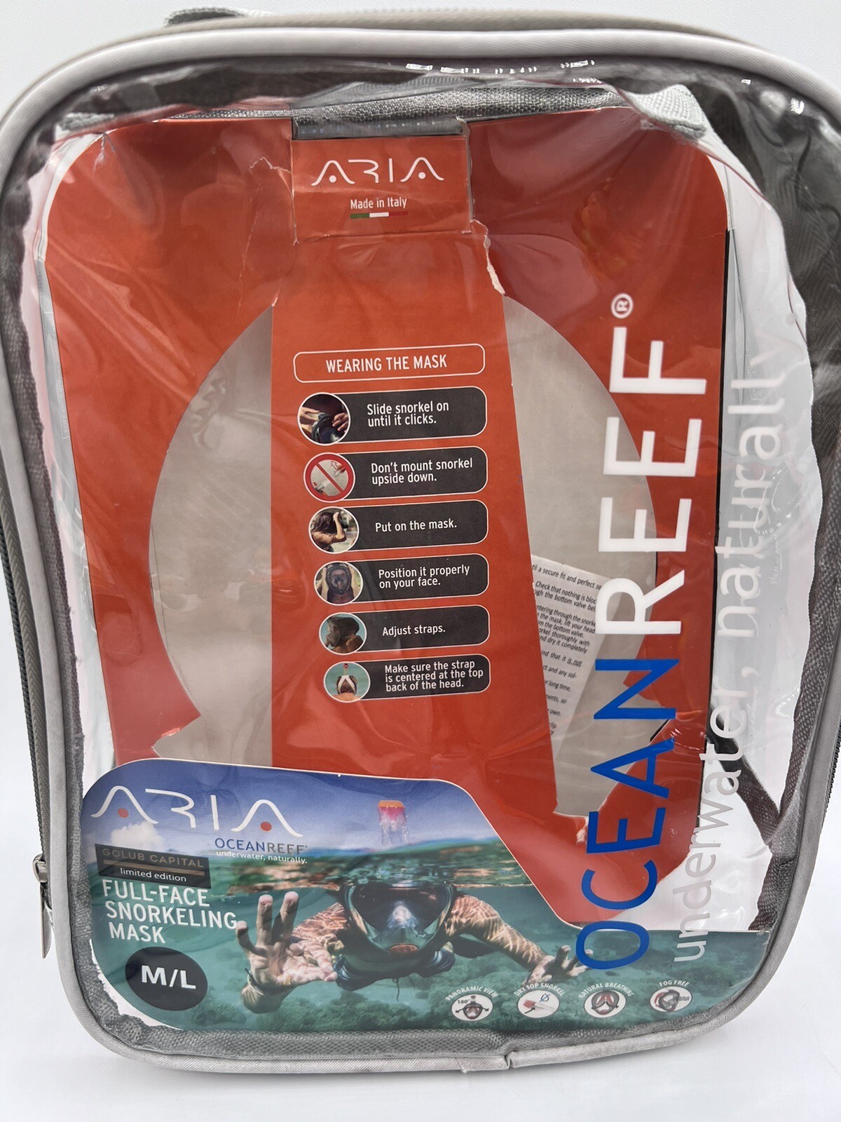 Aria – Ocean Reef – Full Face Snorkel Mask (M/L Black) – Brand New Open Package