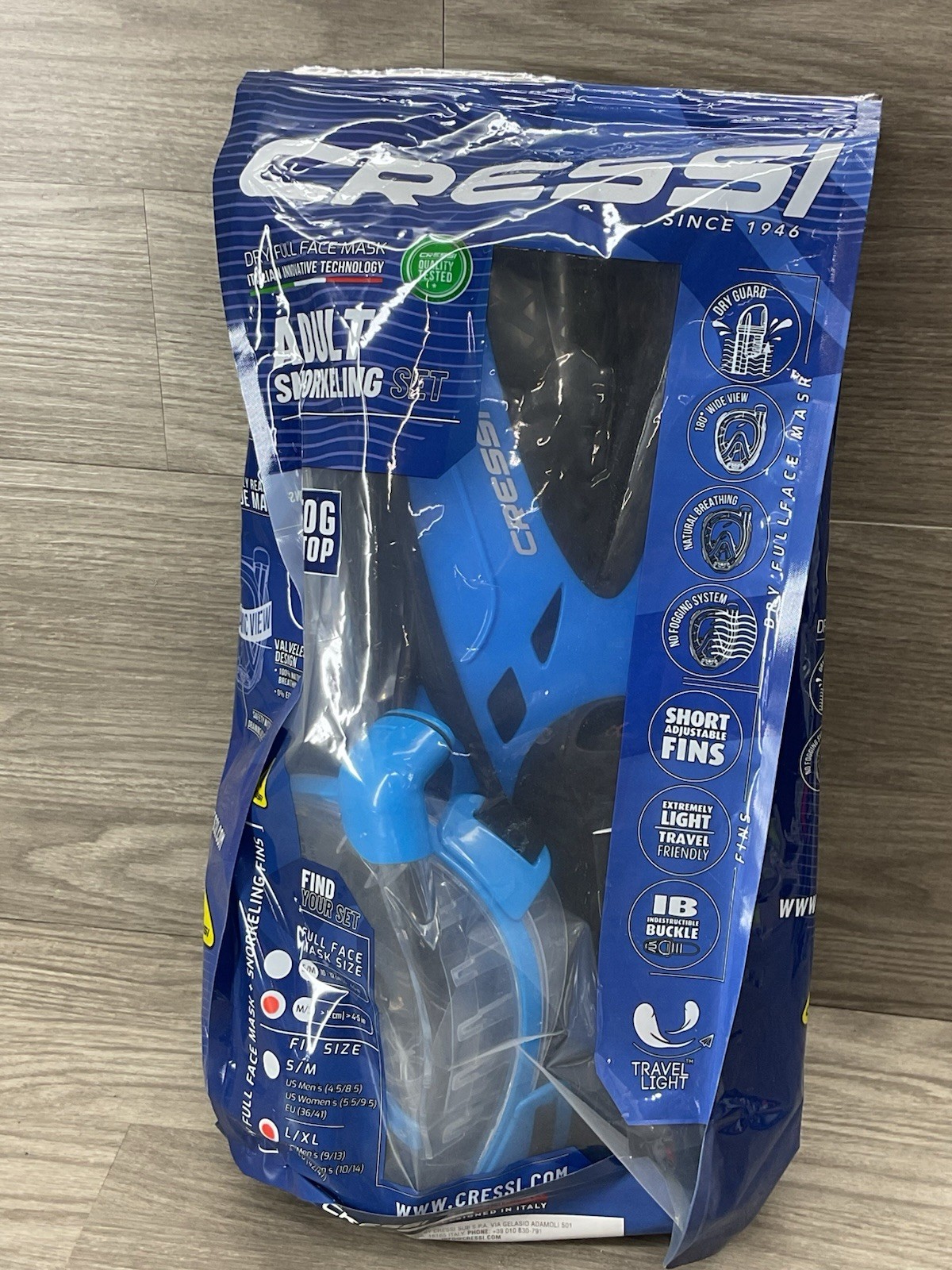 Cressi Knight Full Face Mask M-L/L-XL And Full Adult Snorkeling Set
