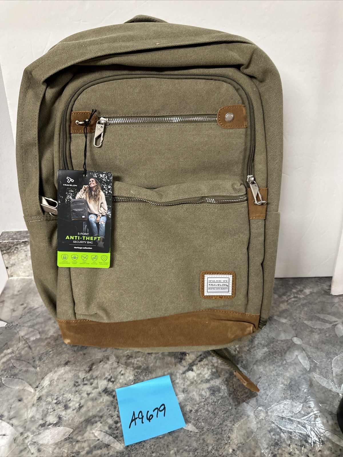 Travelon Heritage Anti-Theft Backpack Sage Green 13” X 17.5” X 6” New With Tags