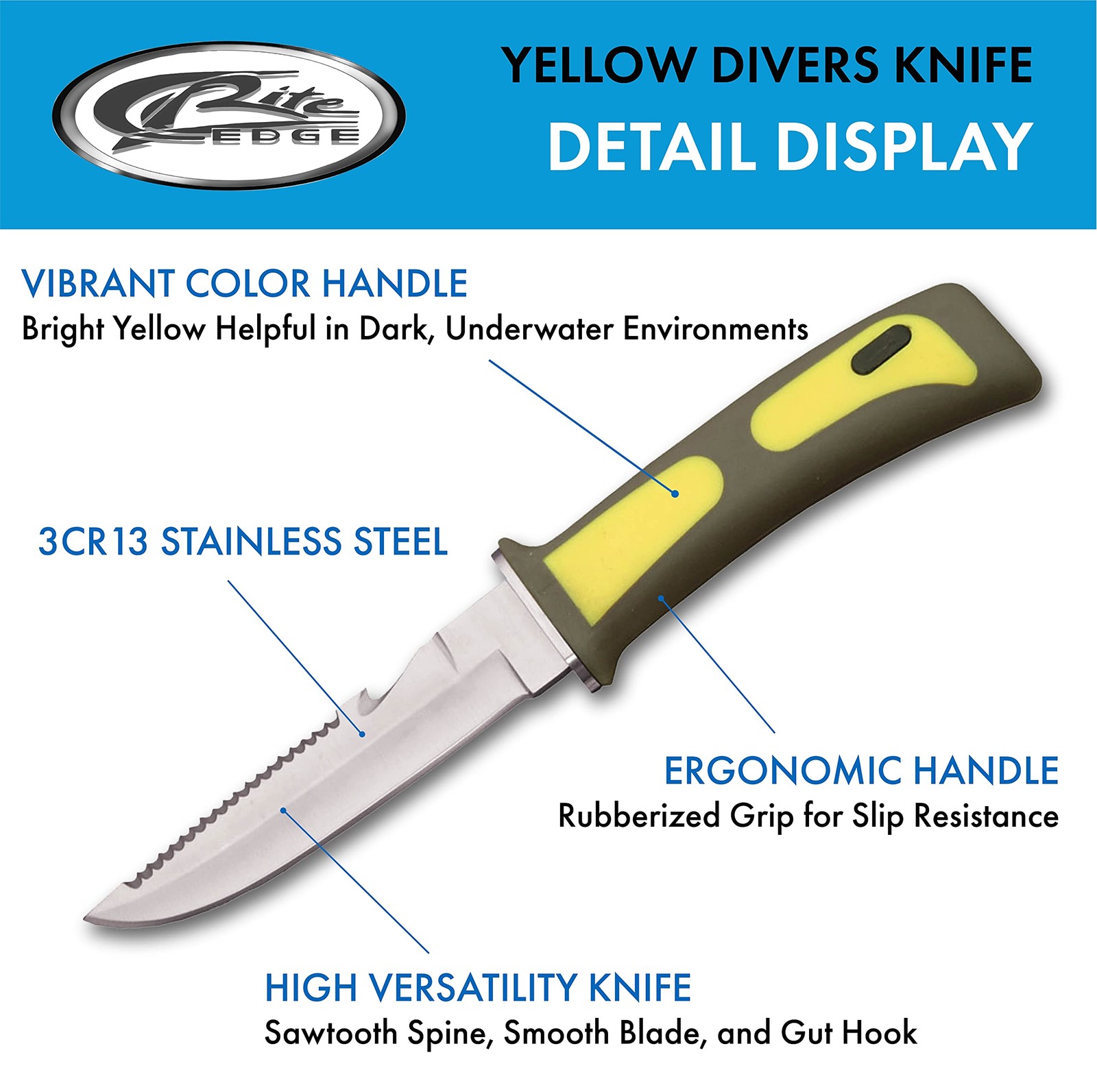 New Rite Edge Diver’s Knife Yellow Fixed Blade Knife 210424YW