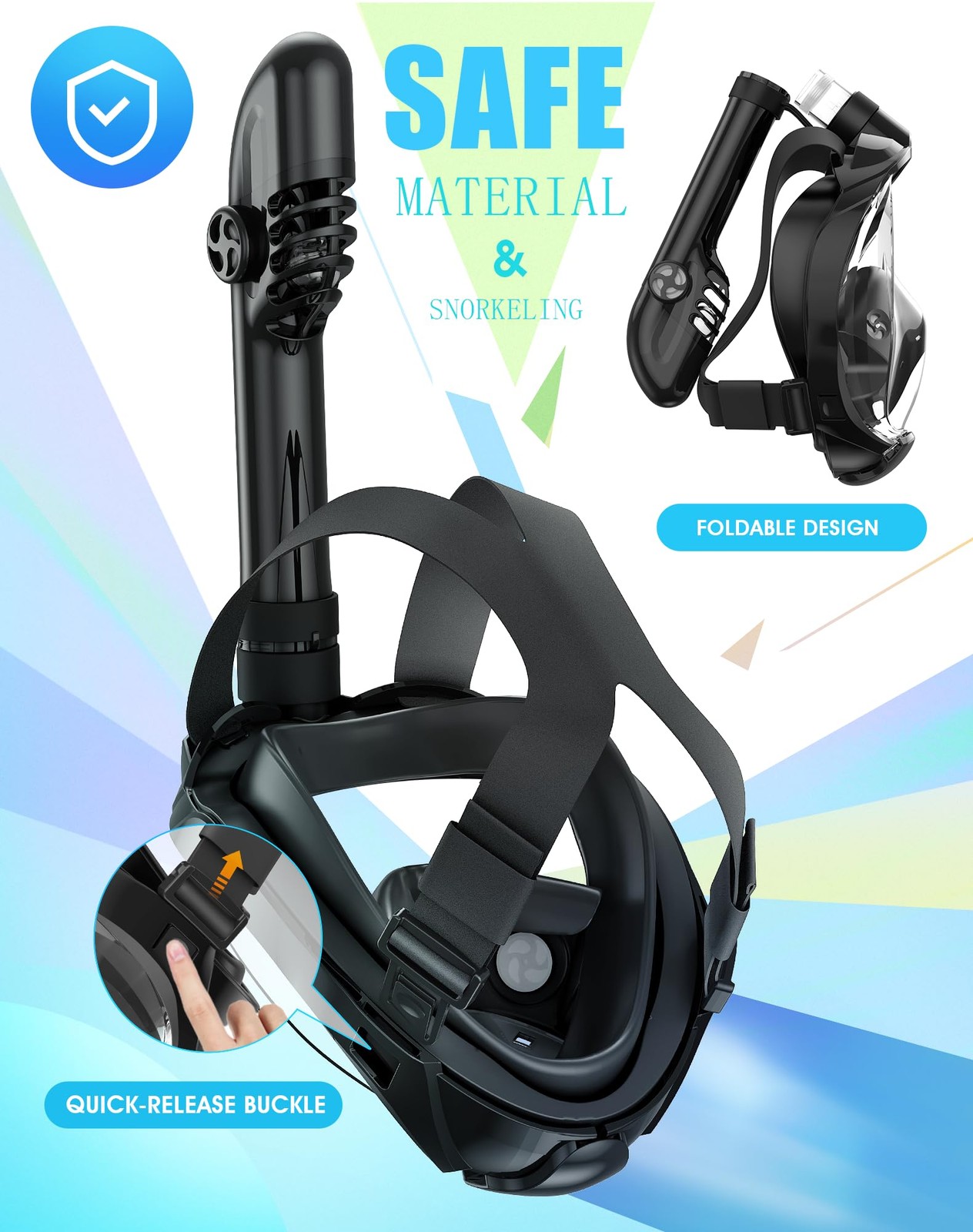 Greatever G2 Full Face Snorkel Mask with Latest Dry Top Small-Medium, Black