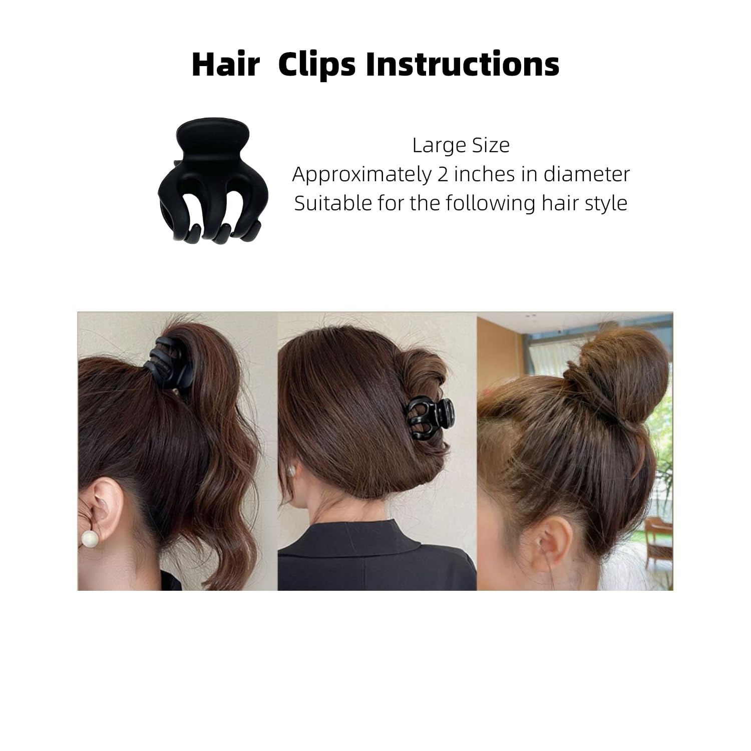 A Set of Black Hair Clips in Various Sizes, which can be used to Clip Ponytai…