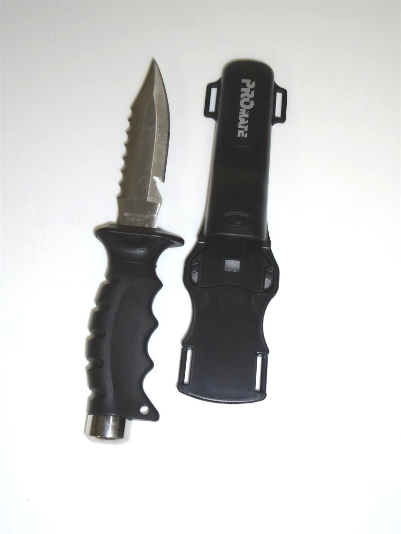 Promate Barracuda Stainless Steel Sharp Tip Knife Scuba Diving Snorkeling BLACK