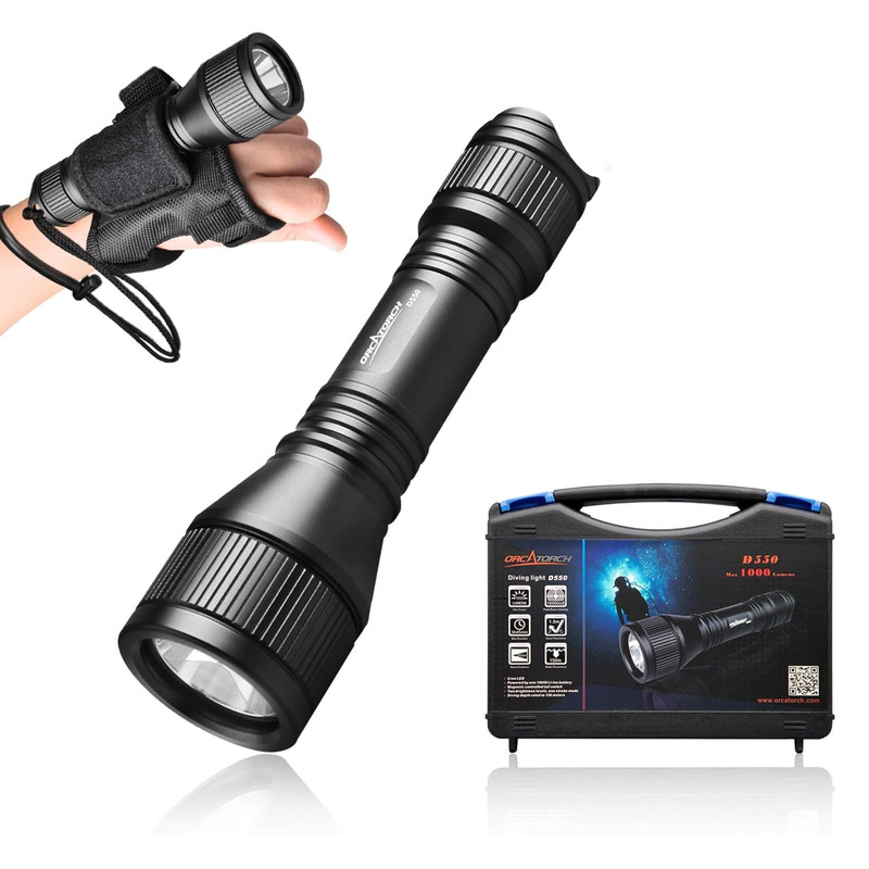 Orcatorch D550 Dive Light 1000 Lumens Scuba Diving Flashlight 3 Modes Ip68